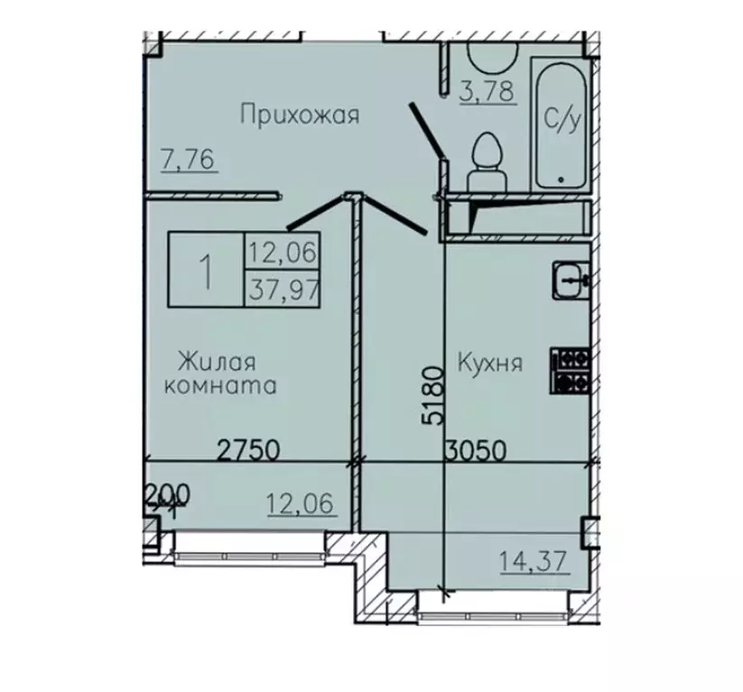 1-к кв. Ставропольский край, Пятигорск  (37.97 м) - Фото 1