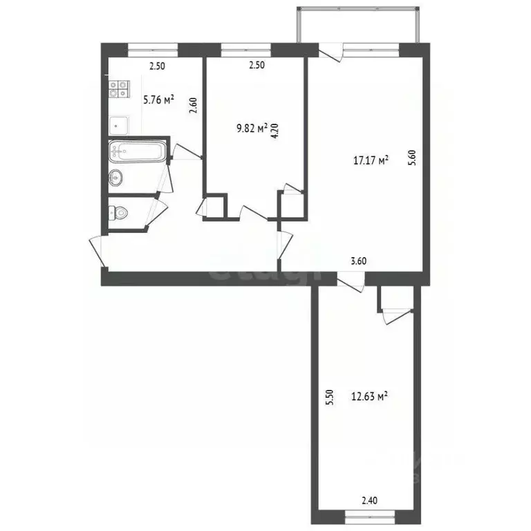 3-к кв. Белгородская область, Белгород Молодежная ул., 8 (57.2 м) - Фото 2
