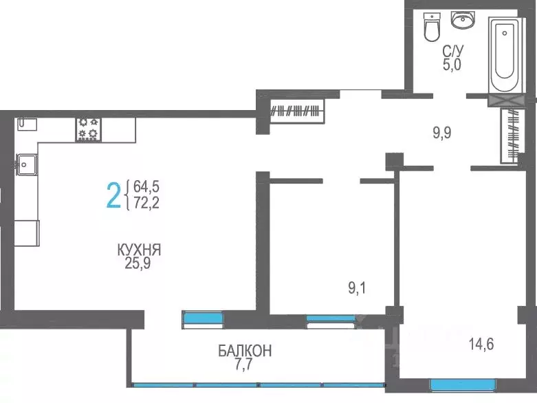 2-к кв. Крым, Феодосия ш. Симферопольское, 48к1 (72.2 м) - Фото 0