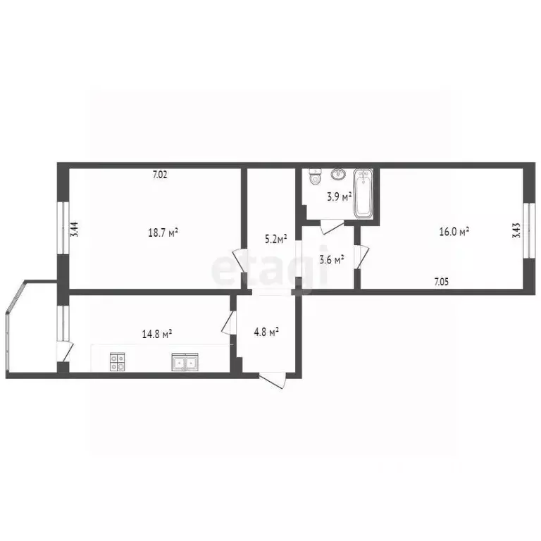 2-к кв. Ханты-Мансийский АО, Сургут тракт Тюменский, 4 (68.0 м) - Фото 1
