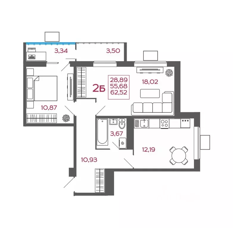2-к кв. Пензенская область, Пенза ул. Баталина, 31 (62.52 м) - Фото 1