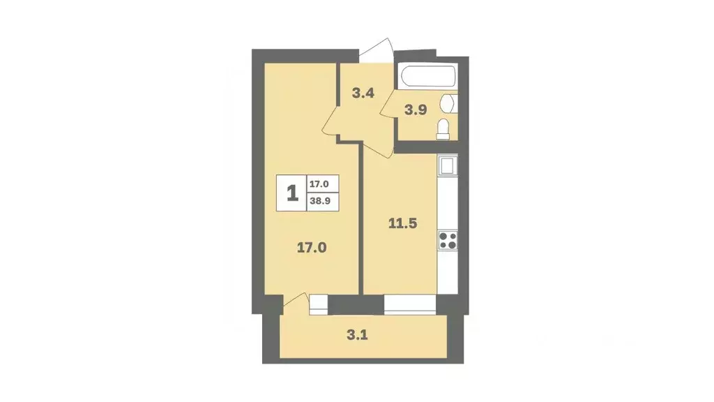 1-к кв. Башкортостан, Уфа Дагестанская ул., лит11 (38.9 м) - Фото 1