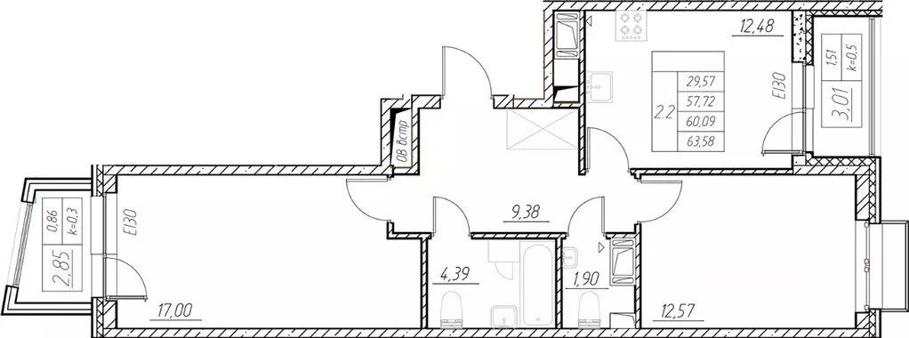 2-к кв. Санкт-Петербург Полюстровский просп., 87к1 (60.09 м) - Фото 0