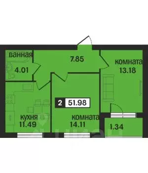 2-к кв. Владимирская область, Муром ул. 1-я Новослободская (51.98 м) - Фото 0