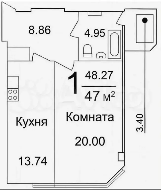 Квартира-студия: Севастополь, проспект Генерала Острякова, 242 (47.4 ... - Фото 1