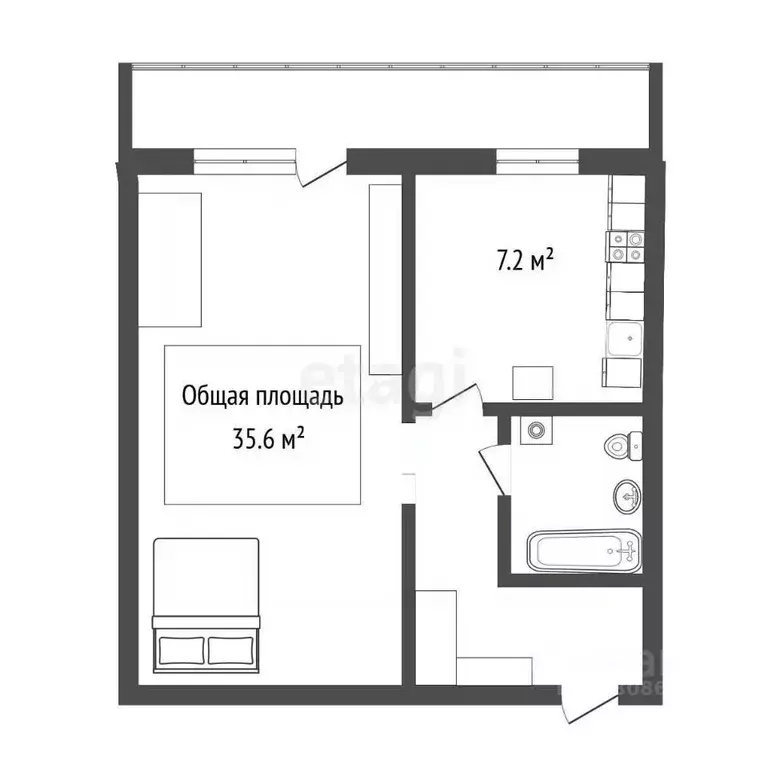 1-к кв. Томская область, Томск ул. Елизаровых, 48/9 (35.6 м) - Фото 1