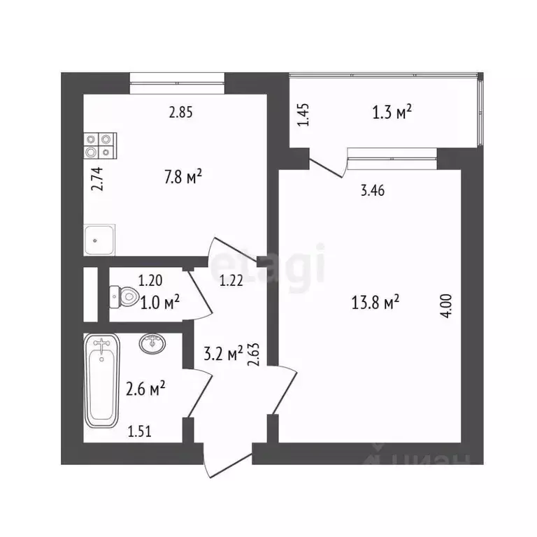 1-к кв. Калининградская область, Калининград Заводская ул., 27 (30.0 ... - Фото 1