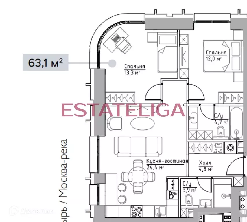 Продаётся 2-к квартира, 63.1 м - Фото 1
