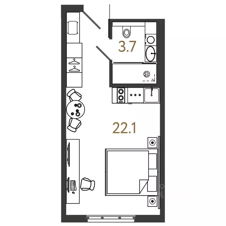 Студия Санкт-Петербург Ташкентская ул., 6к2 (25.8 м) - Фото 0