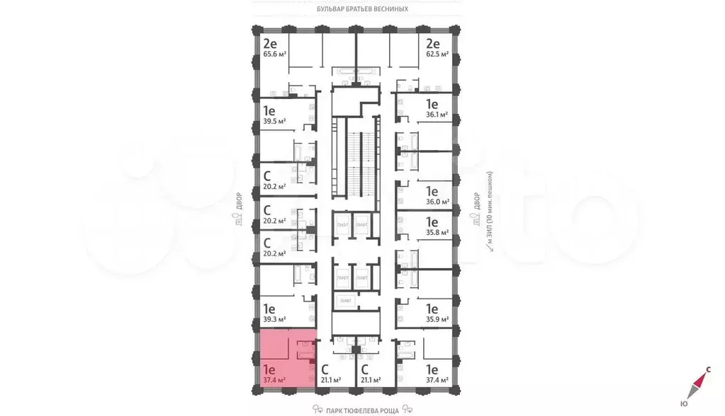 1-к. квартира, 37,4 м, 30/43 эт. - Фото 1