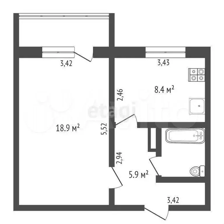 1-к. квартира, 36,7 м, 2/9 эт. - Фото 0