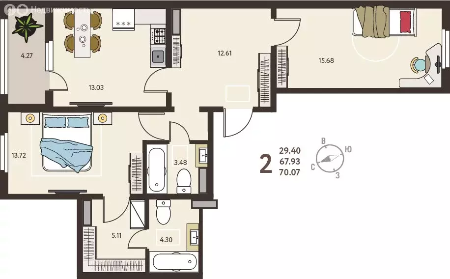 2-комнатная квартира: Курск, микрорайон Курского Завода Тракторных ... - Фото 0