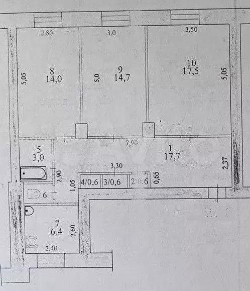 3-к. квартира, 76,4 м, 4/4 эт. - Фото 0