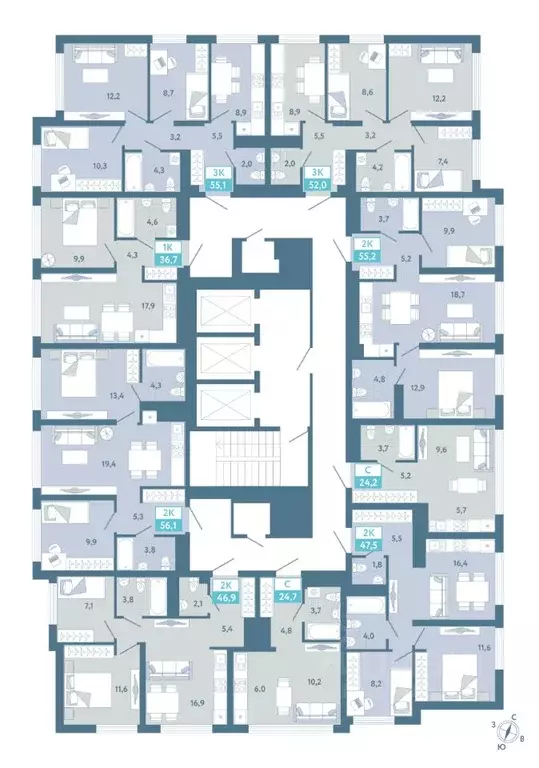 Студия Тюменская область, Тюмень Айрис жилой комплекс (24.7 м) - Фото 2