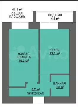 1-к. квартира, 41,6 м, 2/9 эт. - Фото 0