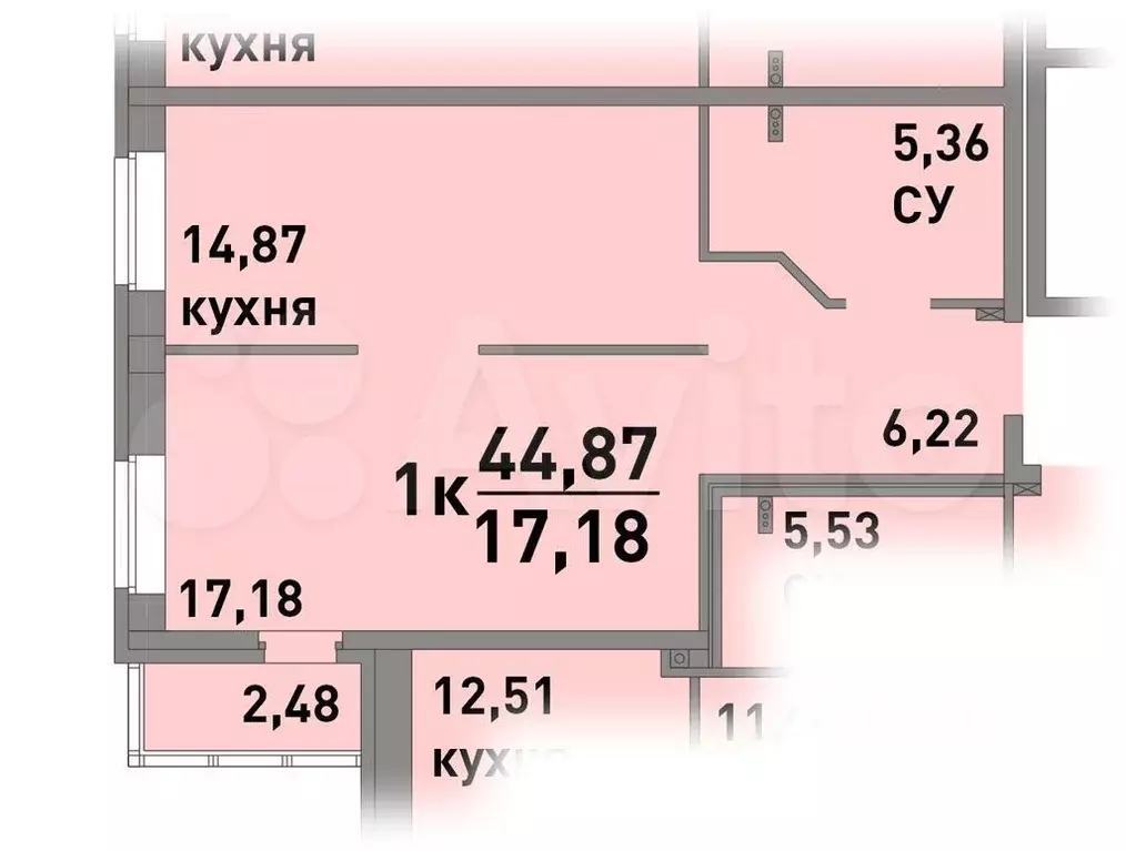 1-к. квартира, 45 м, 6/9 эт. - Фото 0