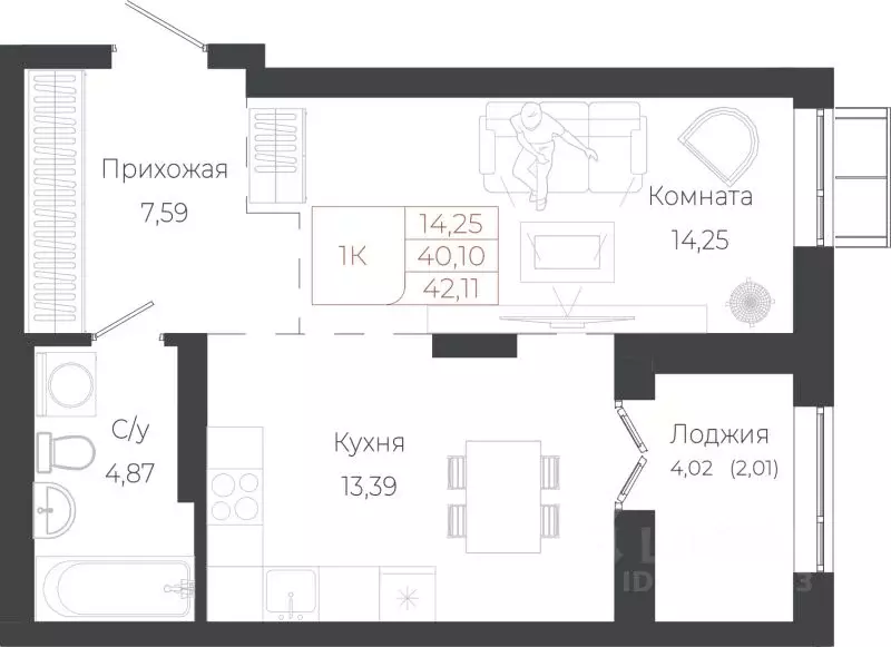 1-к кв. Алтай, Майминский район, с. Майма ул. Энергетиков (42.11 м) - Фото 1