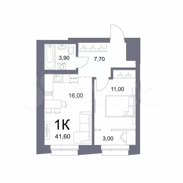 1-к. квартира, 41,6 м, 14/29 эт. - Фото 0