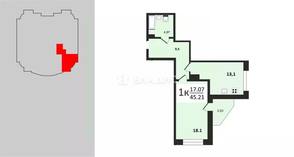 1-к кв. Владимирская область, Владимир ул. Лакина, 2Б (45.5 м) - Фото 1