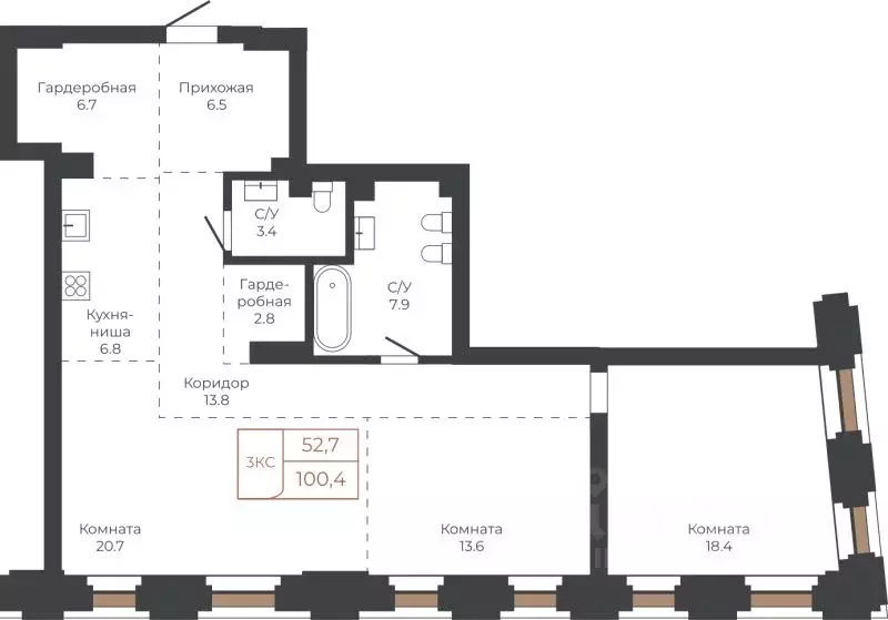 3-к кв. Алтайский край, Барнаул пл. Баварина, 8к2 (100.6 м) - Фото 1