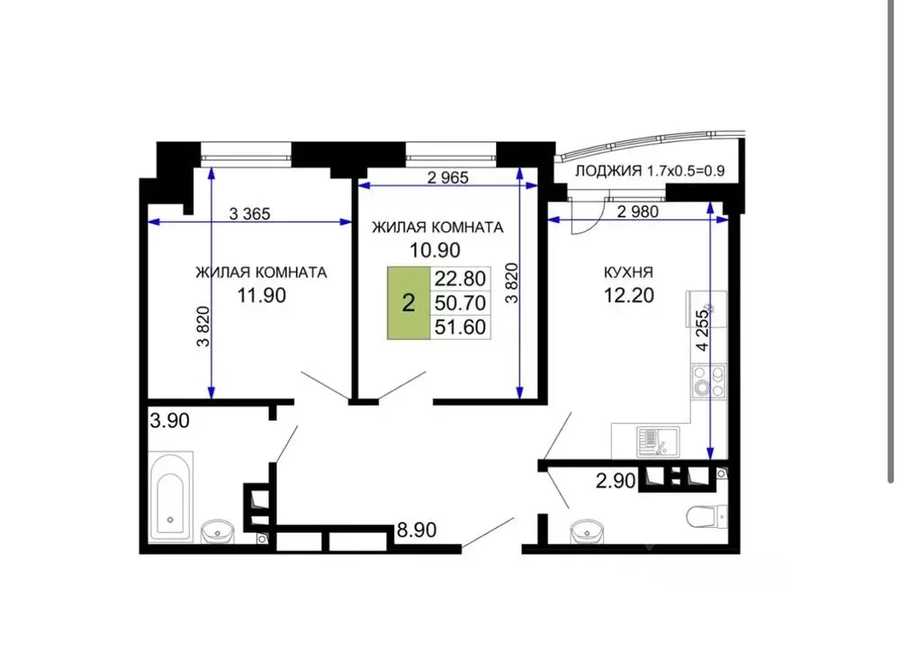 2-к кв. Краснодарский край, Анапа проезд Межсанаторный, 20/1 (52.0 м) - Фото 2