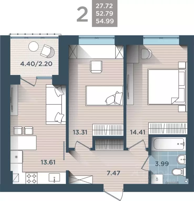 2-к кв. Калининградская область, Калининград ул. Сержанта Мишина, 81к3 ... - Фото 0