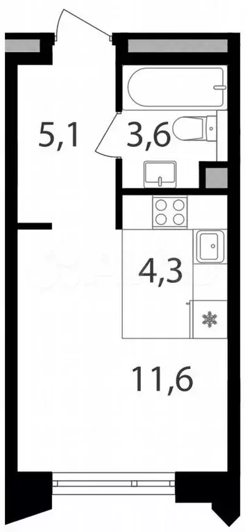 Квартира-студия, 24,6м, 16/17эт. - Фото 0