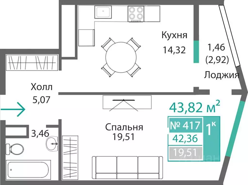 1-к кв. Крым, Симферополь Крымская роза мкр,  (43.82 м) - Фото 0