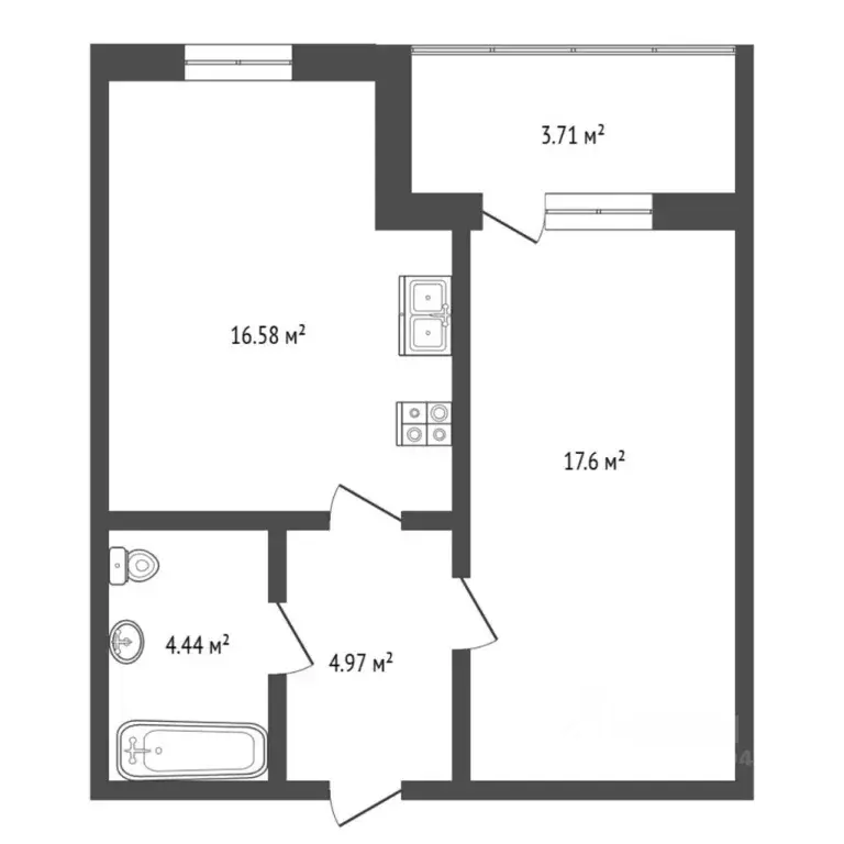 1-к кв. Тюменская область, Тюмень ул. Тимофея Кармацкого, 5 (44.0 м) - Фото 2