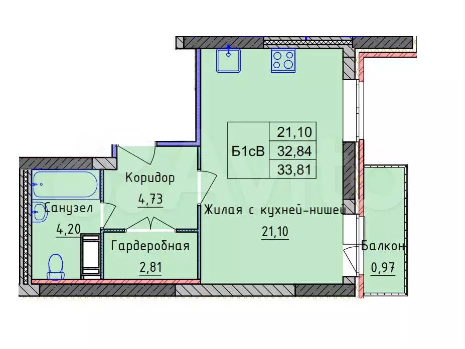 1-к. квартира, 33,8 м, 14/18 эт. - Фото 1