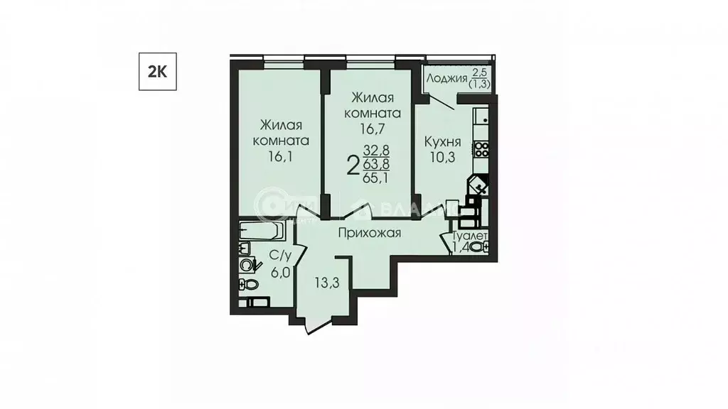 2-к кв. Воронежская область, Воронеж ул. Урицкого, 137 (64.9 м) - Фото 1