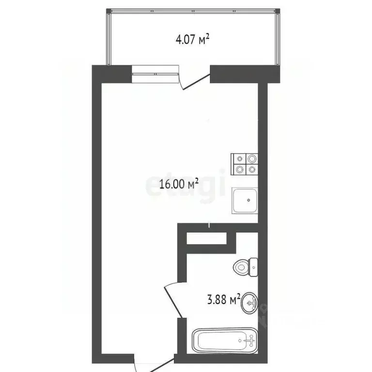 Студия Тюменская область, Тюмень Велижанская ул., 66к1 (20.0 м) - Фото 2