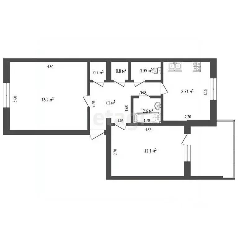 2-к кв. Крым, Красноперекопск 1-й мкр, 18 (48.7 м) - Фото 2