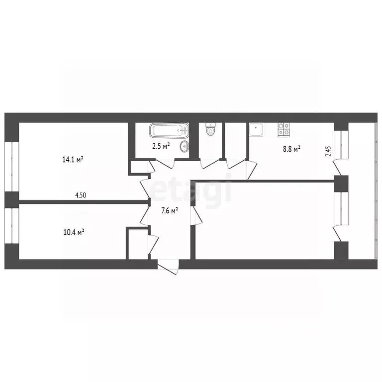 3-к кв. Крым, Кировский район, с. Яркое Поле ул. Спортивная, 17 (61.7 ... - Фото 2