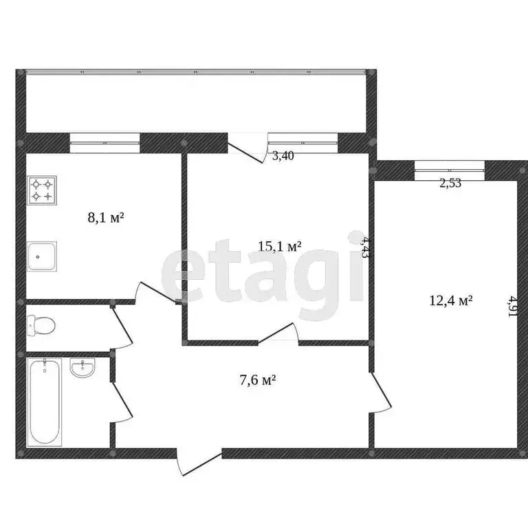 2-комнатная квартира: Вологда, улица Карла Маркса, 113 (48.1 м) - Фото 1