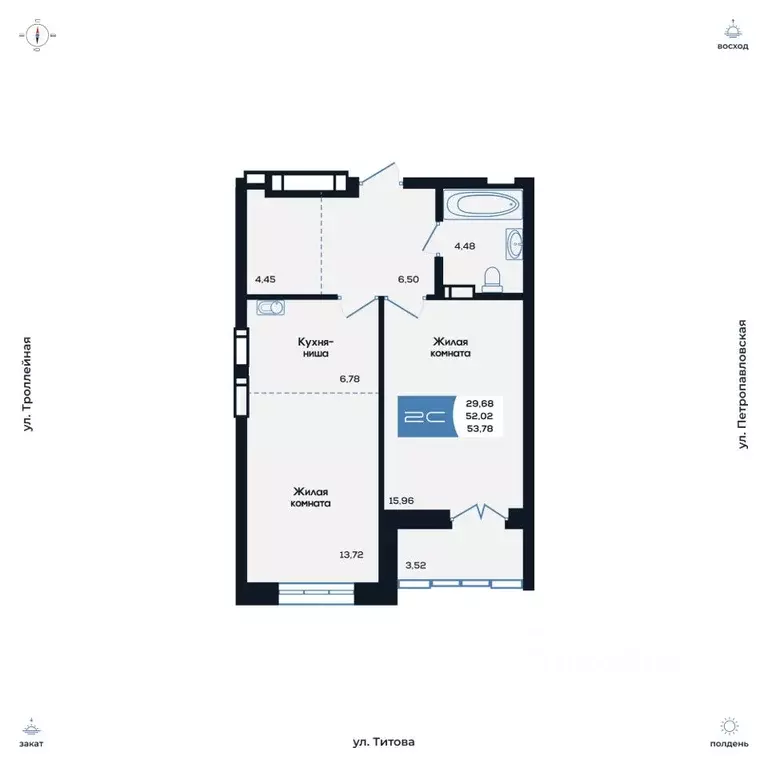 2-к кв. Новосибирская область, Новосибирск ул. Титова, 48 (53.64 м) - Фото 1