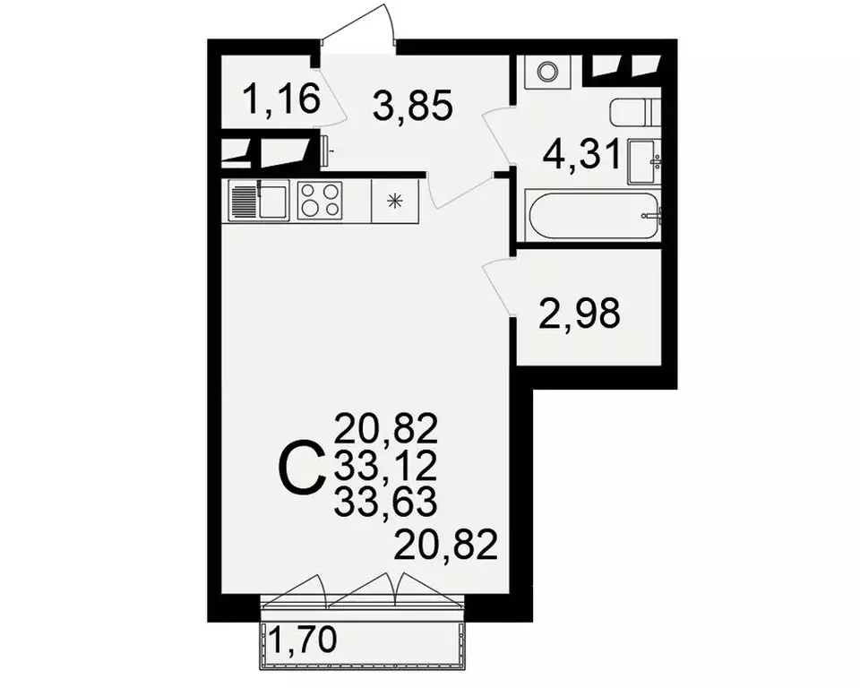 1-к кв. Тульская область, Тула пос. Горелки, (33.12 м) - Фото 0