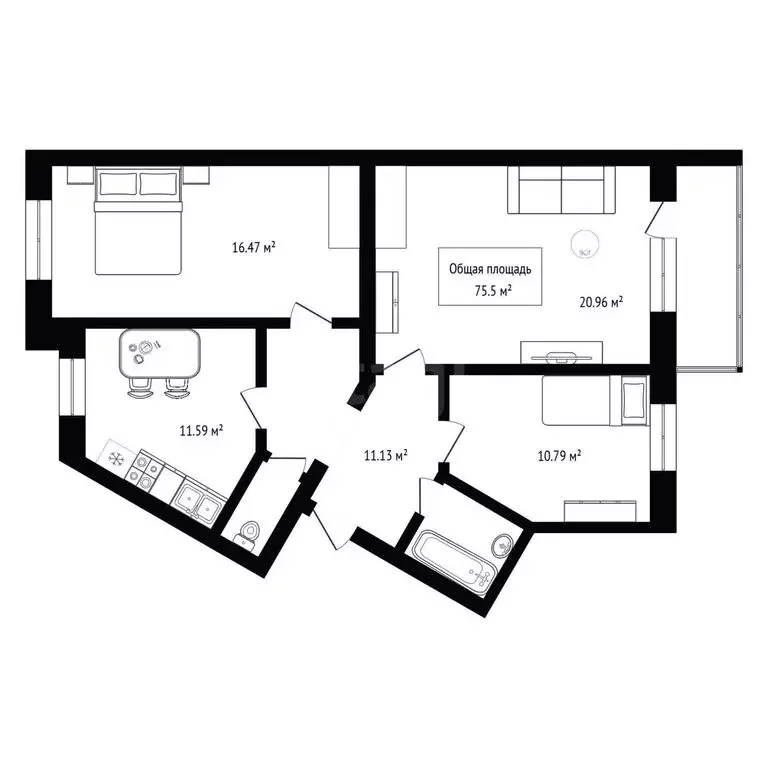 3-комнатная квартира: Новосибирский район, рабочий посёлок Краснообск, ... - Фото 1