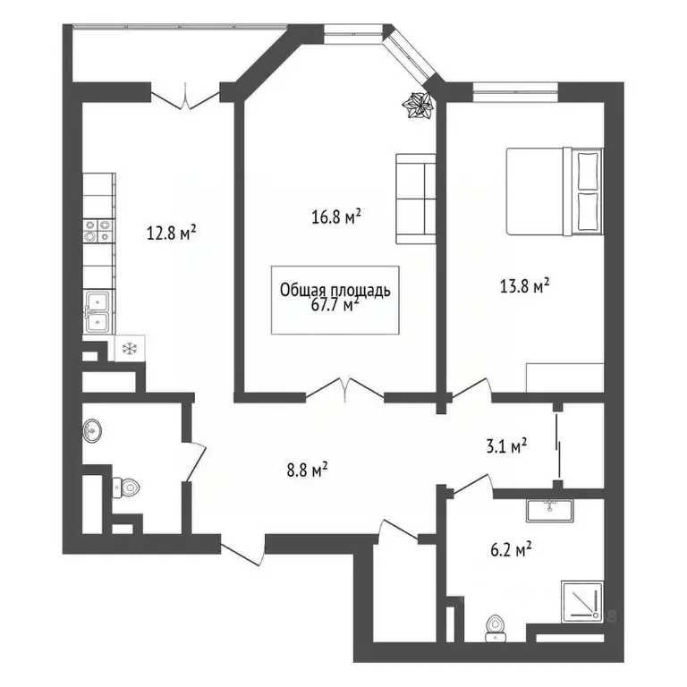 2-к кв. Новосибирская область, Новосибирск Горский мкр, 8А (67.7 м) - Фото 1