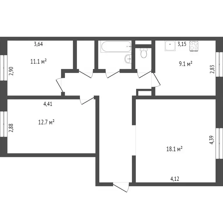 3-комнатная квартира: Тобольск, микрорайон 7А, 37Д (65.4 м) - Фото 1