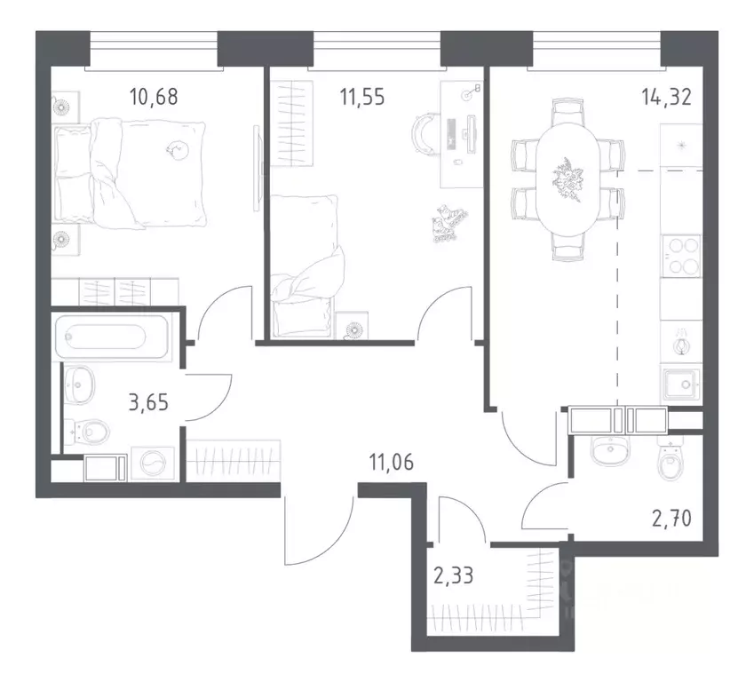 2-к кв. Москва д. Столбово, Эко Бунино жилой комплекс (56.29 м) - Фото 1