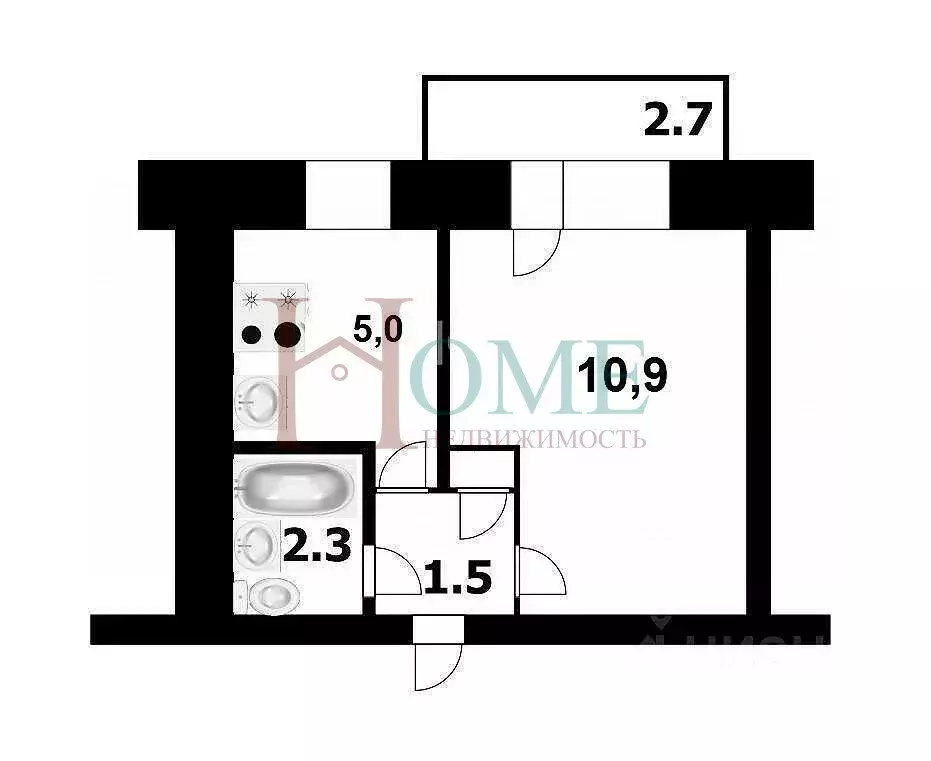 1-комнатная квартира: Новосибирск, улица Серафимовича, 14 (23 м) - Фото 1