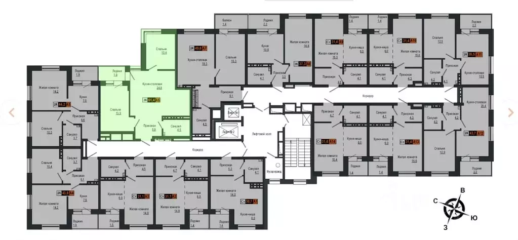 2-к кв. Красноярский край, Красноярск Мичуринские Аллеи жилой комплекс ... - Фото 2