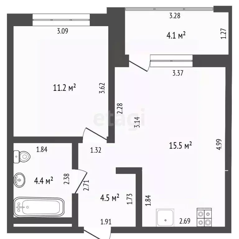 1-к кв. Тюменская область, Тюмень ул. Братьев Бондаревых, 5 (35.1 м) - Фото 2