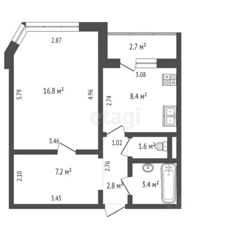 1-к кв. Тюменская область, Тюмень ул. Пермякова, 72 (42.0 м) - Фото 2