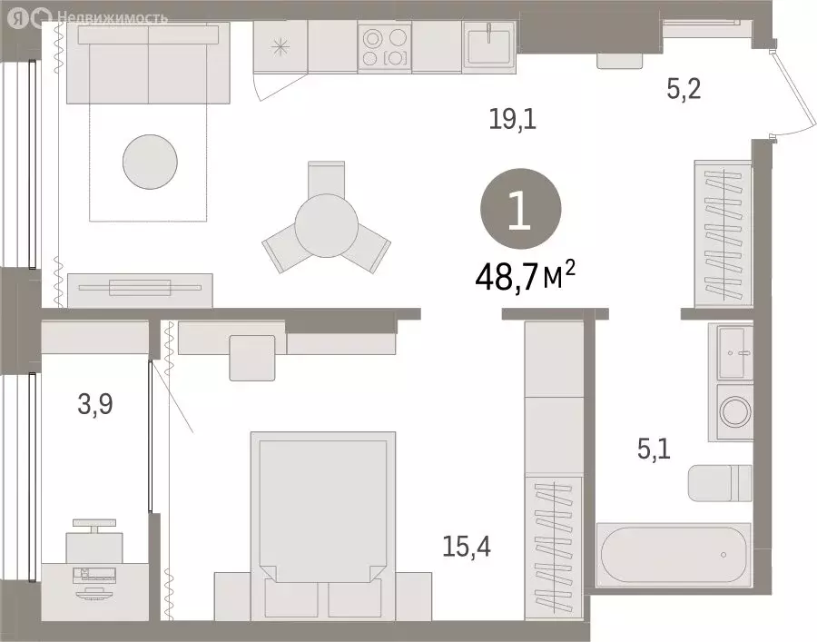 1-комнатная квартира: Тюмень, Краснооктябрьская улица, 4к3 (48.69 м) - Фото 1