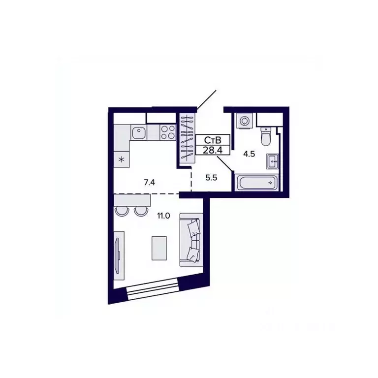 Студия Хабаровский край, Хабаровск ул. Карла Маркса, 96/1 (28.45 м) - Фото 1