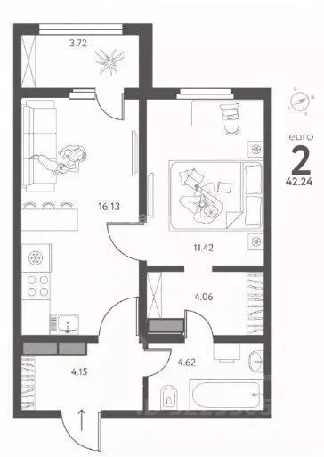 1-к кв. Липецкая область, Липецк ул. Перова, 1 (42.24 м) - Фото 1