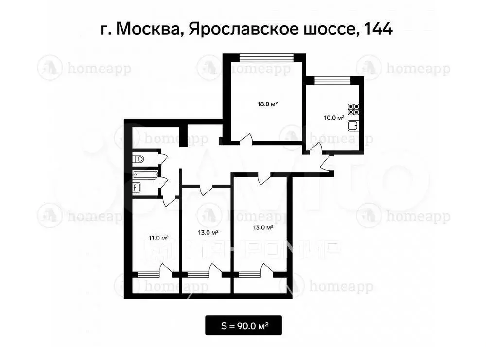 4-к. квартира, 90 м, 5/14 эт. - Фото 0