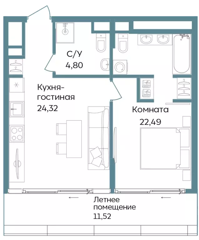 2-к квартира, 63.13 м - Фото 0